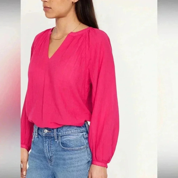 NWT Old Navy Split-Neck Crinkle Gauze Top, Size XL (16/18), Carousel Pink - Picture 4 of 7